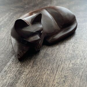 MCM 3" Ironwood sleeping cat Hand carved Exotic wooden abstract Cat Statue VTG